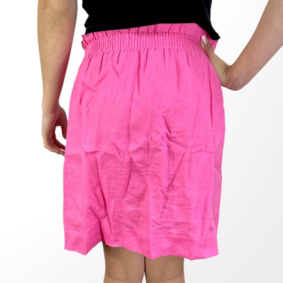 00s J CREW Vintage Pink Linen Stretch Waist Paper Bag Skirt - Picture 4 of 10